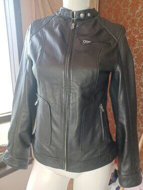 David Moore Ladies Biker Jacket Black Genuine Leather Motorcycle Motorbike S